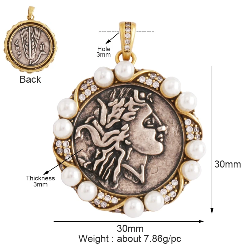 Antique Gold Bronze Beauty Portrait Knight Angel Goddess Coin Medallion Charm Pendant,Necklace Jewelry Accessories Supplies M64