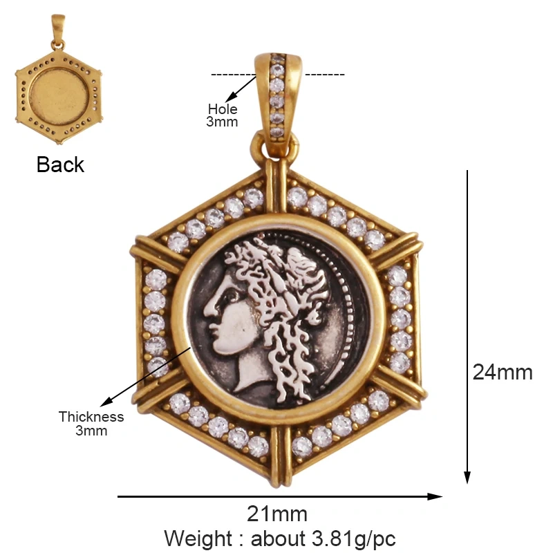 Antique Gold Bronze Beauty Portrait Knight Angel Goddess Coin Medallion Charm Pendant,Necklace Jewelry Accessories Supplies M64