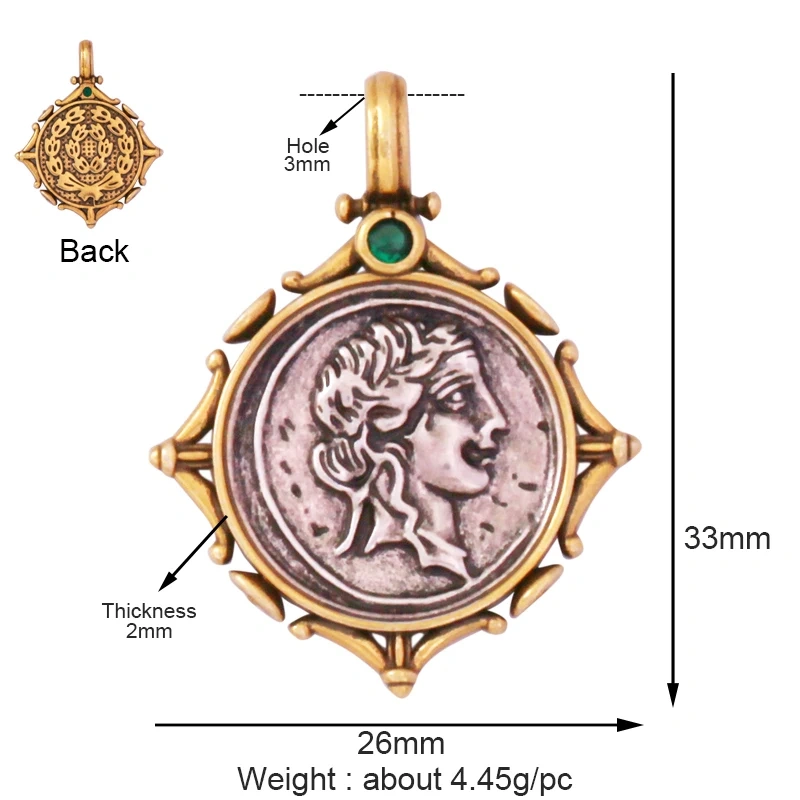 Antique Gold Bronze Beauty Portrait Knight Angel Goddess Coin Medallion Charm Pendant,Necklace Jewelry Accessories Supplies M64