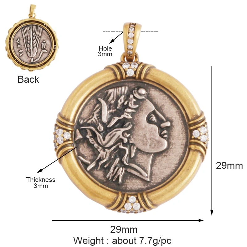 Antique Gold Bronze Beauty Portrait Knight Angel Goddess Coin Medallion Charm Pendant,Necklace Jewelry Accessories Supplies M64