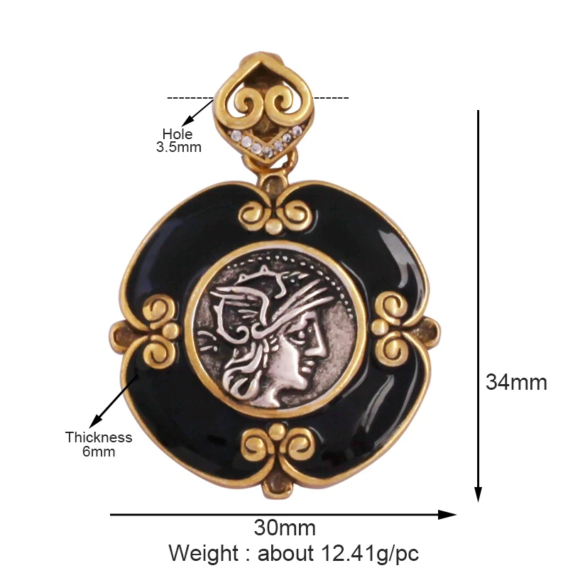 Antique Gold Bronze Beauty Portrait Knight Angel Goddess Coin Medallion Charm Pendant,Necklace Jewelry Accessories Supplies M64