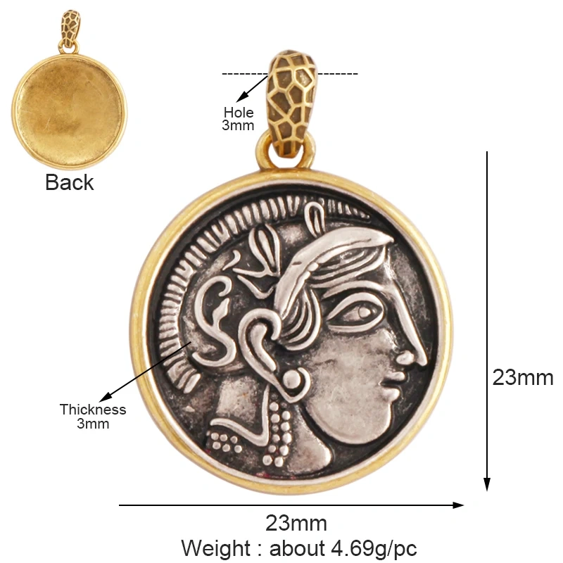 Antique Gold Bronze Beauty Portrait Knight Angel Goddess Coin Medallion Charm Pendant,Necklace Jewelry Accessories Supplies M64