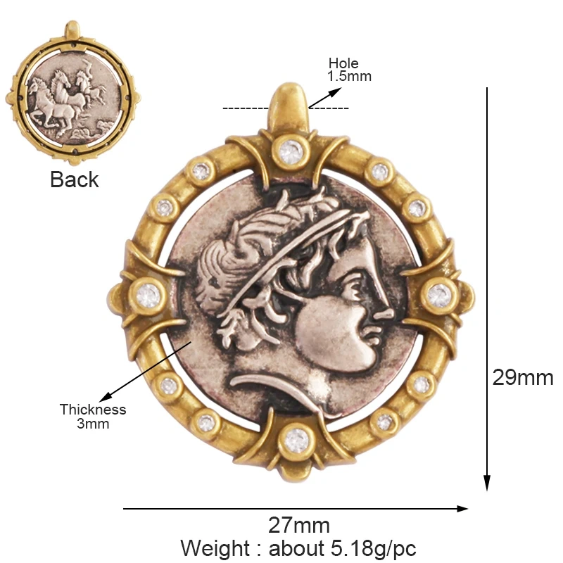 Antique Gold Bronze Beauty Portrait Knight Angel Goddess Coin Medallion Charm Pendant,Necklace Jewelry Accessories Supplies M64