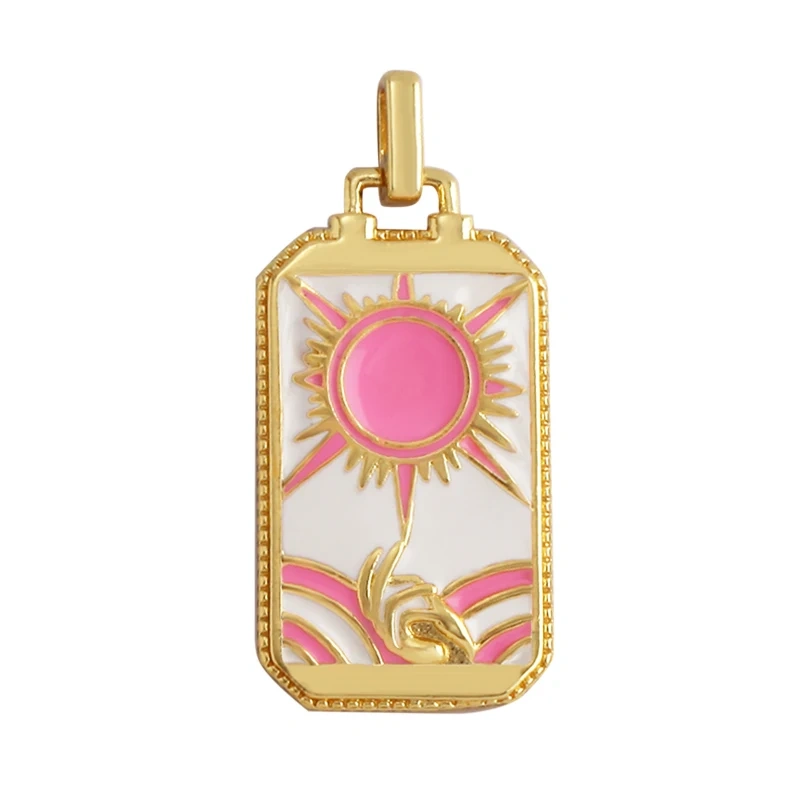 Enamel Tarot Cards Sun Star Moon Evil Eye Heart Hand Charm Pendant,18K Gold Plated Bracelets Necklaces Jewelry Accessories M80