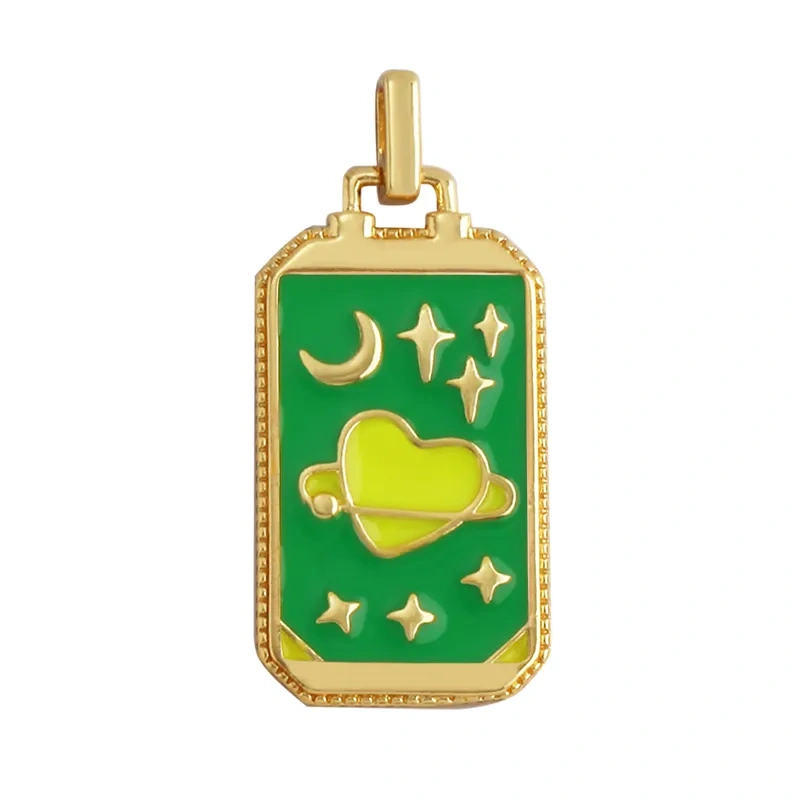 Enamel Tarot Cards Sun Star Moon Evil Eye Heart Hand Charm Pendant,18K Gold Plated Bracelets Necklaces Jewelry Accessories M80