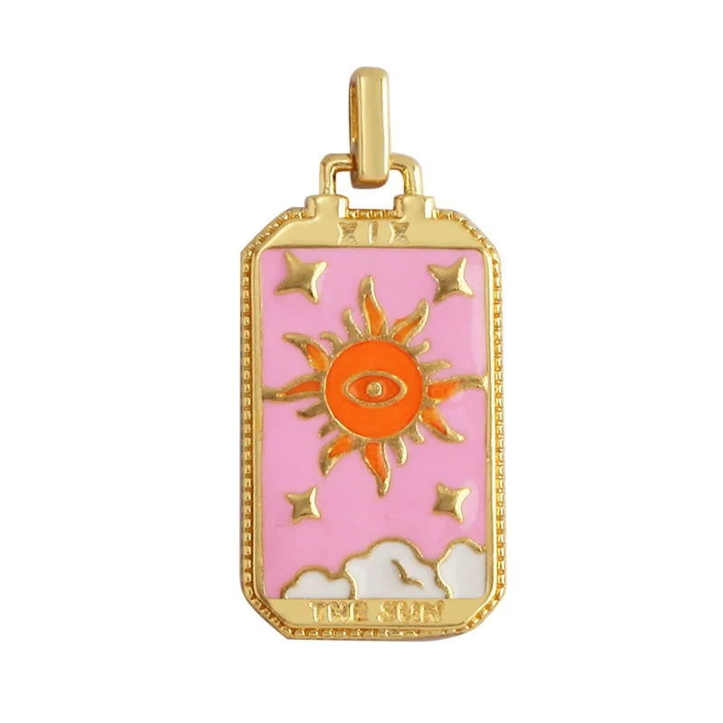 Enamel Tarot Cards Sun Star Moon Evil Eye Heart Hand Charm Pendant,18K Gold Plated Bracelets Necklaces Jewelry Accessories M80