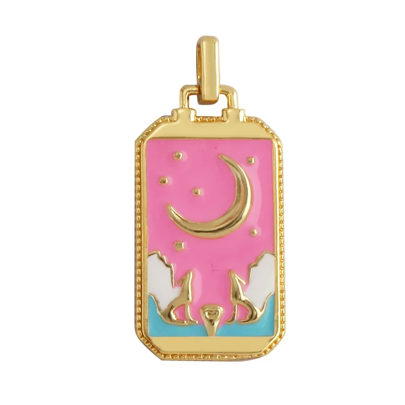 Enamel Tarot Cards Sun Star Moon Evil Eye Heart Hand Charm Pendant,18K Gold Plated Bracelets Necklaces Jewelry Accessories M80
