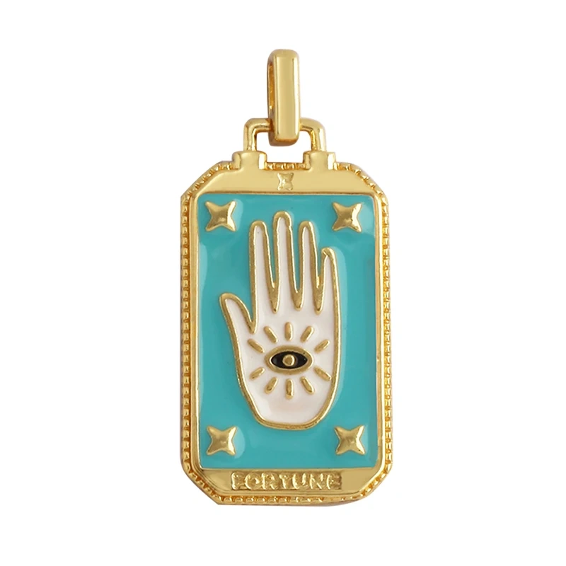 Enamel Tarot Cards Sun Star Moon Evil Eye Heart Hand Charm Pendant,18K Gold Plated Bracelets Necklaces Jewelry Accessories M80