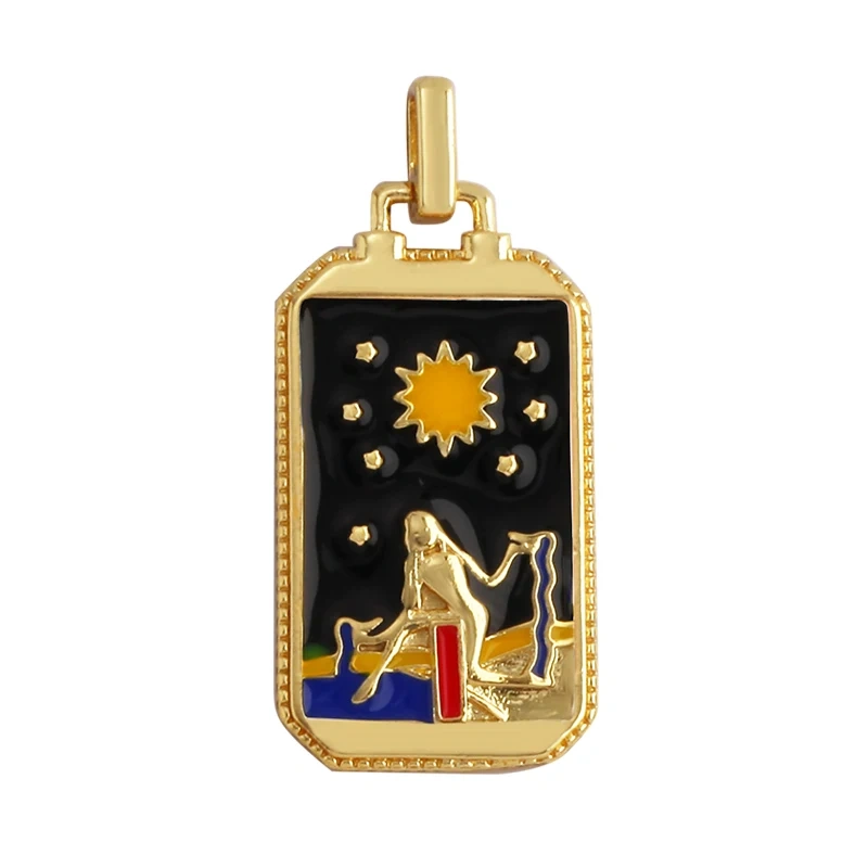 Enamel Tarot Cards Sun Star Moon Evil Eye Heart Hand Charm Pendant,18K Gold Plated Bracelets Necklaces Jewelry Accessories M80