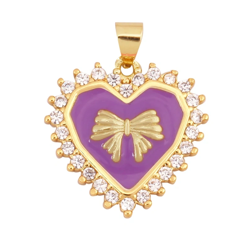 Trendy Love Heart Bowknot Enamel Zircon Charm Pendant,18K Gold Plated Necklace Bracelet Handmade Jewelry Accessories Supply K59