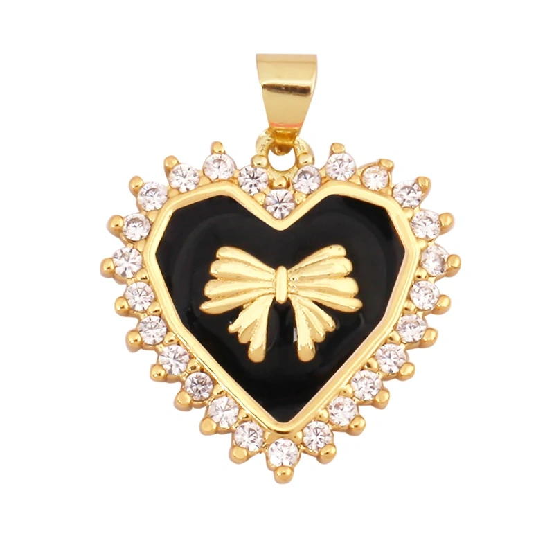 Trendy Love Heart Bowknot Enamel Zircon Charm Pendant,18K Gold Plated Necklace Bracelet Handmade Jewelry Accessories Supply K59