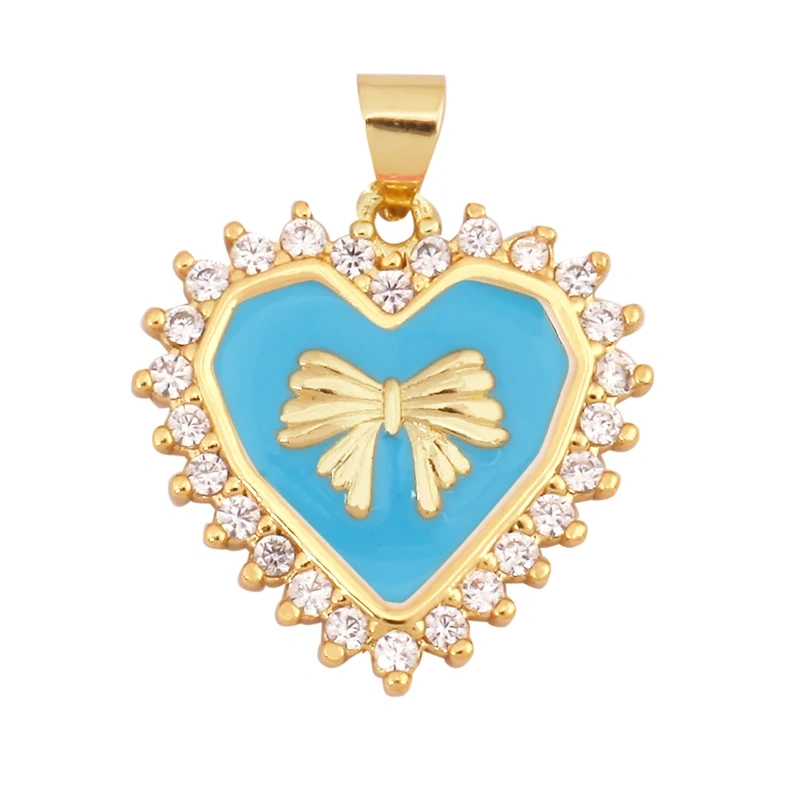 Trendy Love Heart Bowknot Enamel Zircon Charm Pendant,18K Gold Plated Necklace Bracelet Handmade Jewelry Accessories Supply K59