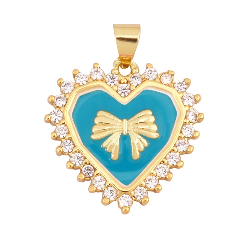Trendy Love Heart Bowknot Enamel Zircon Charm Pendant,18K Gold Plated Necklace Bracelet Handmade Jewelry Accessories Supply K59