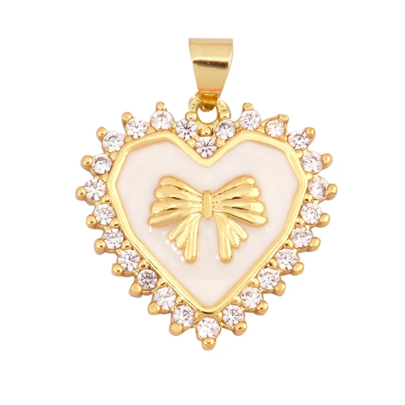 Trendy Love Heart Bowknot Enamel Zircon Charm Pendant,18K Gold Plated Necklace Bracelet Handmade Jewelry Accessories Supply K59