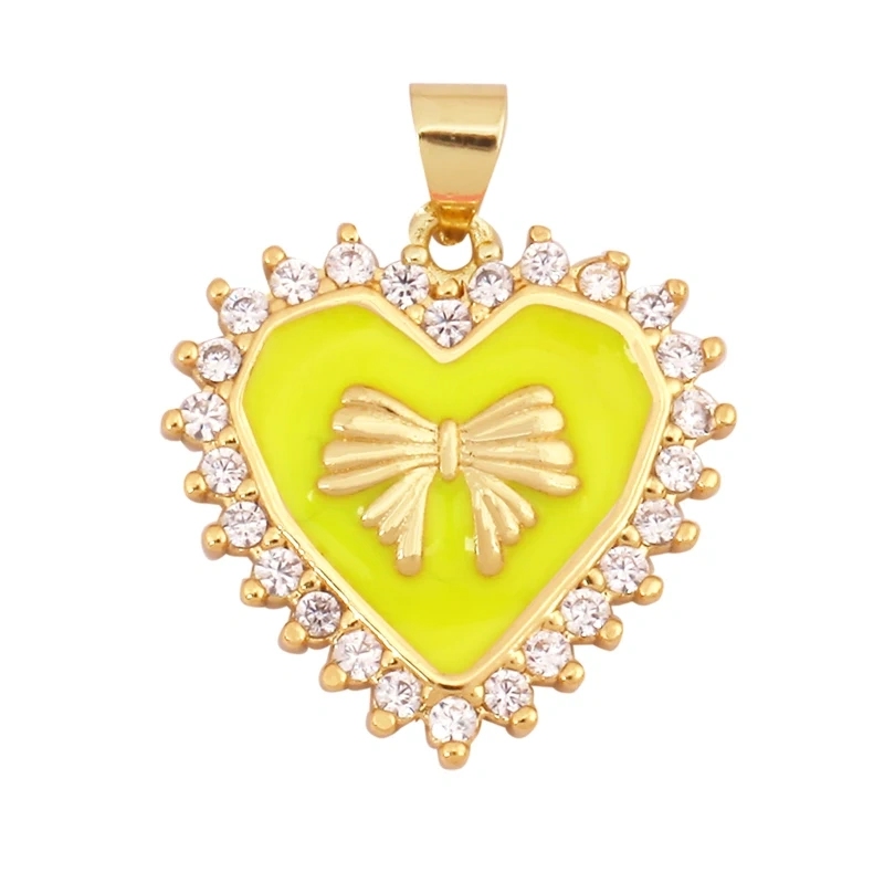 Trendy Love Heart Bowknot Enamel Zircon Charm Pendant,18K Gold Plated Necklace Bracelet Handmade Jewelry Accessories Supply K59