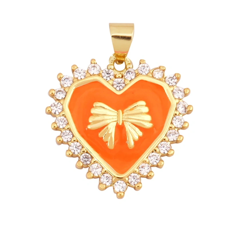 Trendy Love Heart Bowknot Enamel Zircon Charm Pendant,18K Gold Plated Necklace Bracelet Handmade Jewelry Accessories Supply K59