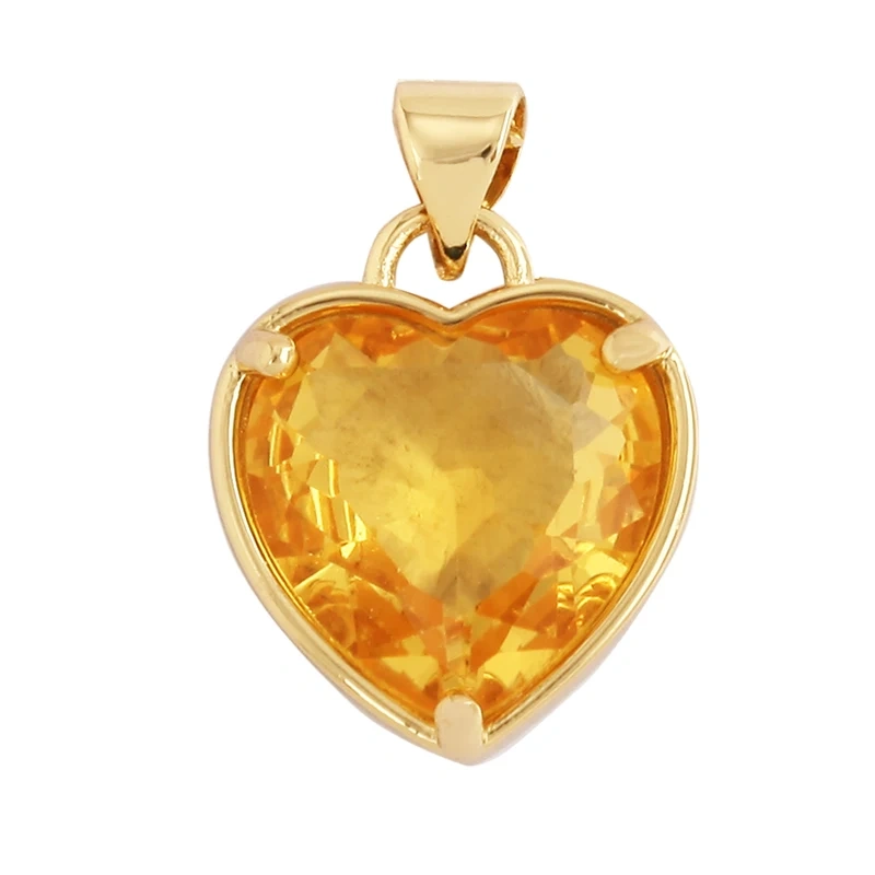 Trendy Crystal Heart Shape Charm Pendant,Colorful Zircon 18K Gold Plated Necklace Bracelet for Handmade Jewelry Accessories M78
