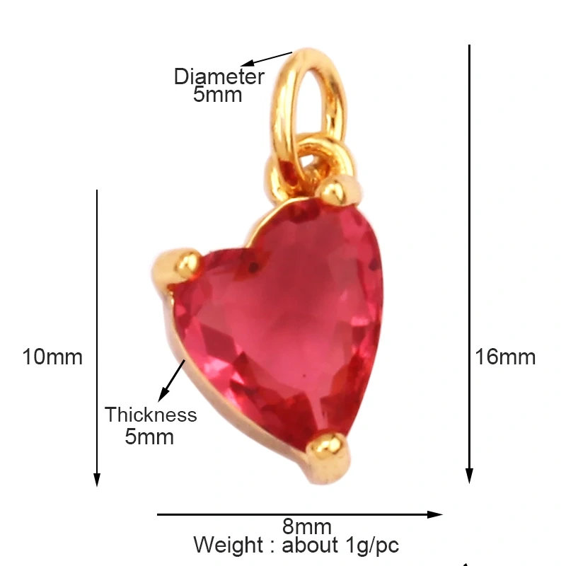 Trendy Crystal Heart Shape Charm Pendant,Colorful Zircon 18K Gold Plated Necklace Bracelet for Handmade Jewelry Accessories M78