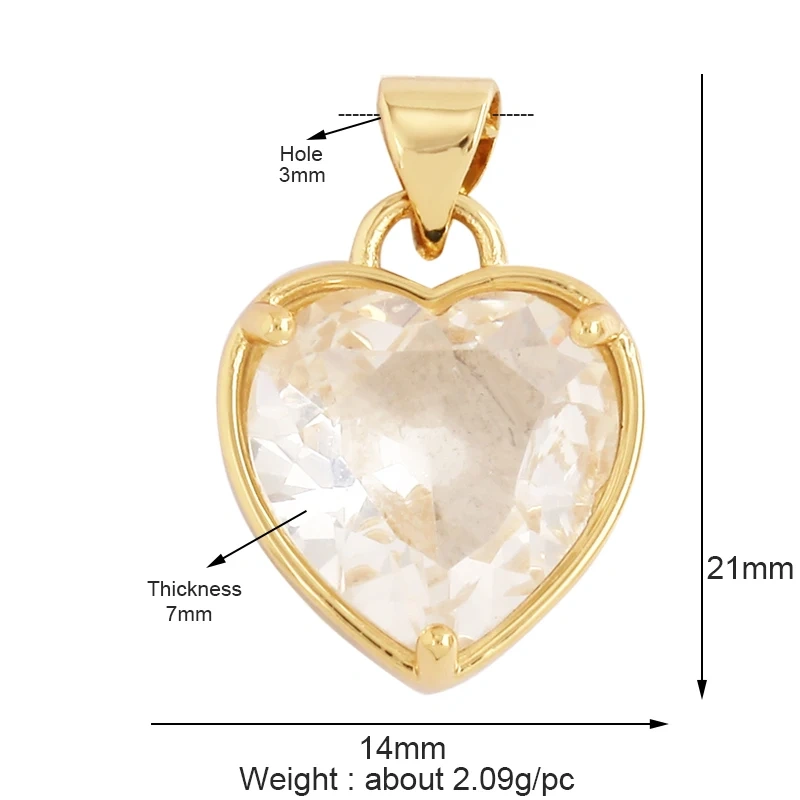 Trendy Crystal Heart Shape Charm Pendant,Colorful Zircon 18K Gold Plated Necklace Bracelet for Handmade Jewelry Accessories M78