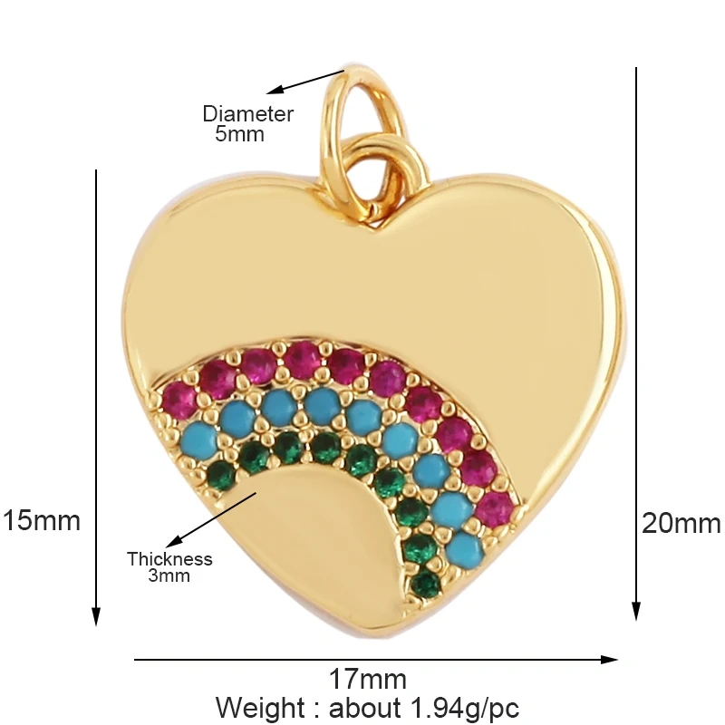 Trendy Crystal Heart Shape Charm Pendant,Colorful Zircon 18K Gold Plated Necklace Bracelet for Handmade Jewelry Accessories M78