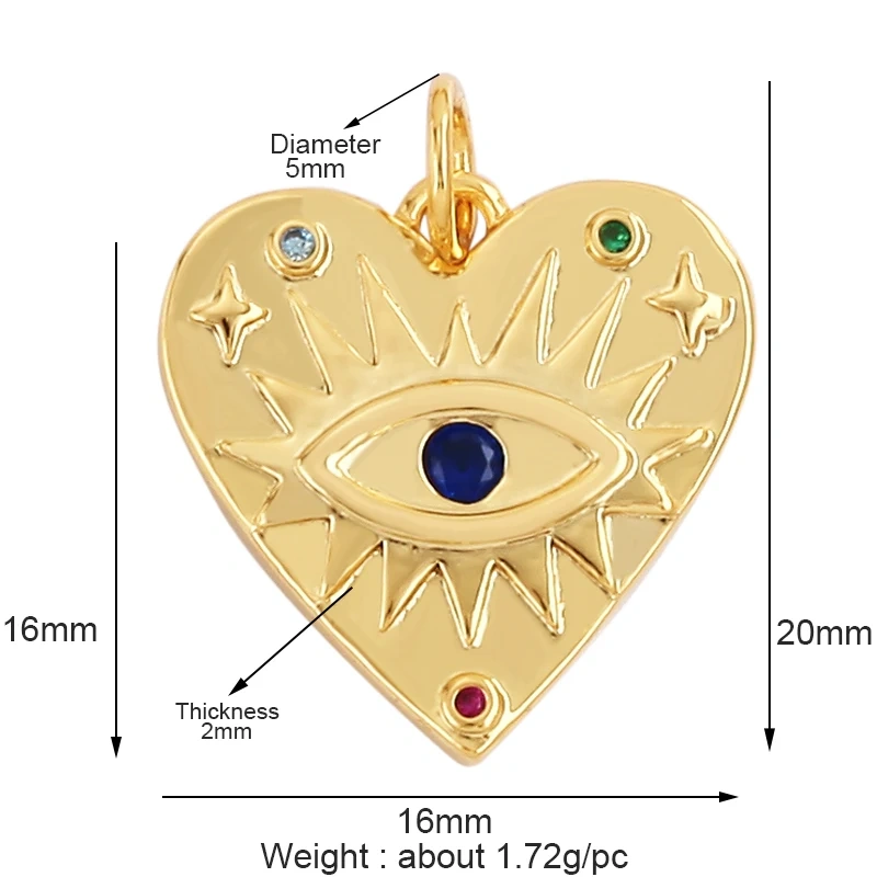 Evil Eye Charm Pendant With Turquoise Stone for Necklace,Trendy 18K Gold Plated Zircon Bracelet Jewelry Accessories Supplies M78