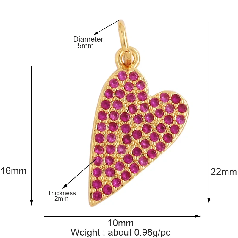 Trendy Crystal Heart Shape Charm Pendant,Colorful Zircon 18K Gold Plated Necklace Bracelet for Handmade Jewelry Accessories M78