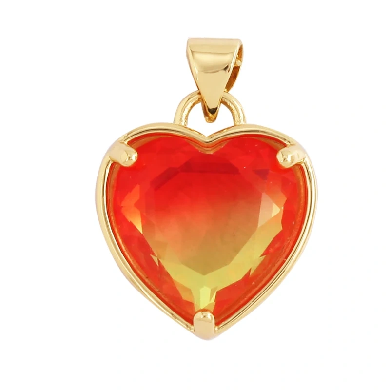 Trendy Crystal Heart Shape Charm Pendant,Colorful Zircon 18K Gold Plated Necklace Bracelet for Handmade Jewelry Accessories M78