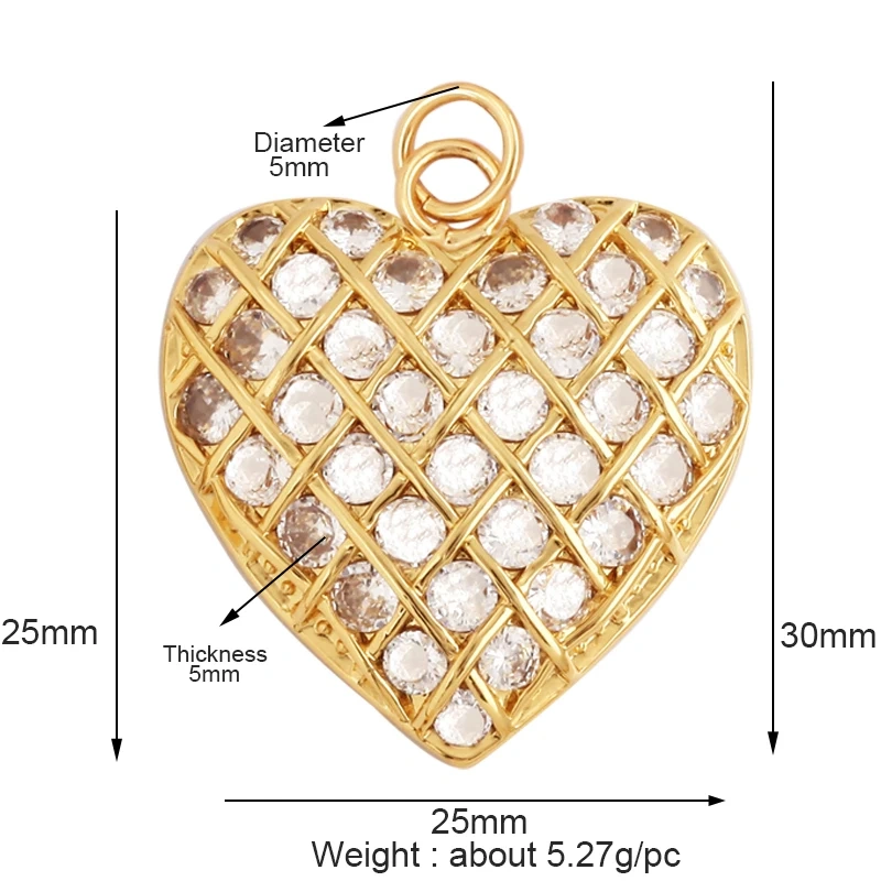 Trendy Crystal Heart Shape Charm Pendant,Colorful Zircon 18K Gold Plated Necklace Bracelet for Handmade Jewelry Accessories M78