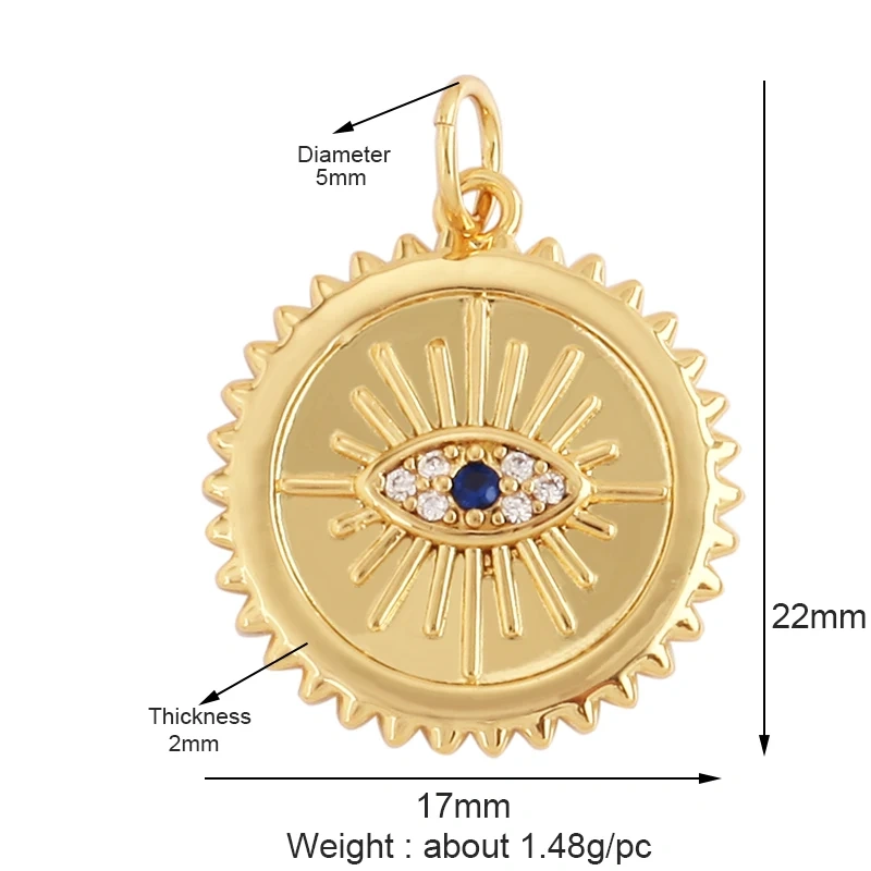 Evil Eye Charm Pendant With Turquoise Stone for Necklace,Trendy 18K Gold Plated Zircon Bracelet Jewelry Accessories Supplies M78