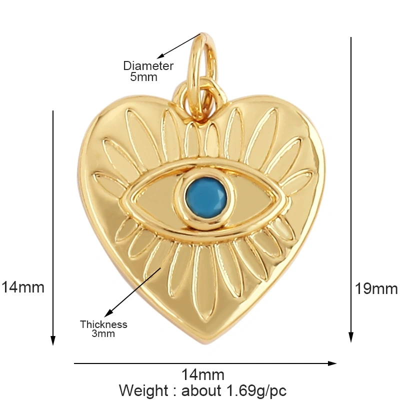 Evil Eye Charm Pendant With Turquoise Stone for Necklace,Trendy 18K Gold Plated Zircon Bracelet Jewelry Accessories Supplies M78