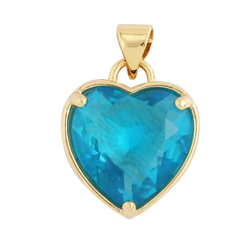 Trendy Crystal Heart Shape Charm Pendant,Colorful Zircon 18K Gold Plated Necklace Bracelet for Handmade Jewelry Accessories M78