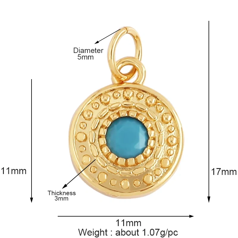 Evil Eye Charm Pendant With Turquoise Stone for Necklace,Trendy 18K Gold Plated Zircon Bracelet Jewelry Accessories Supplies M78