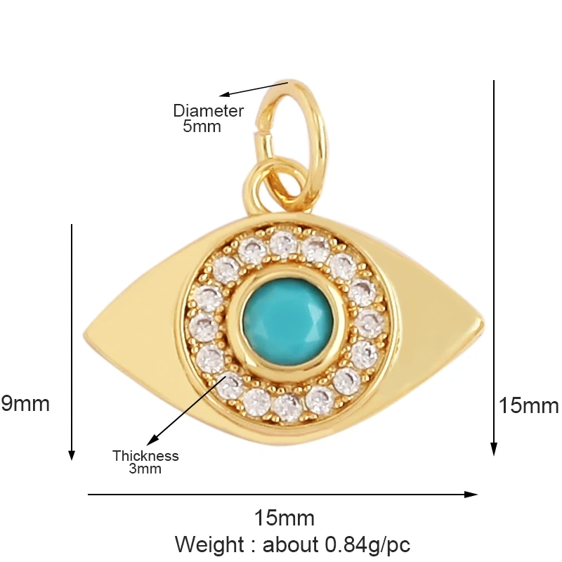 Evil Eye Charm Pendant With Turquoise Stone for Necklace,Trendy 18K Gold Plated Zircon Bracelet Jewelry Accessories Supplies M78