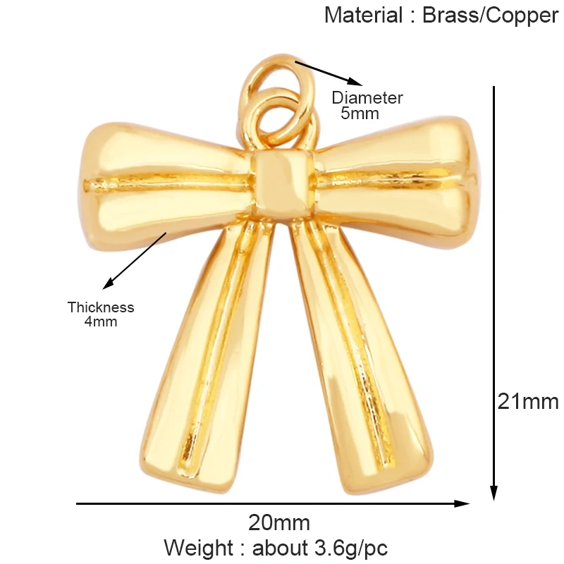 Trendy Bowknot Cubic Zirconia Charm Pendant,18K Gold Plated Necklace Bracelet DIY Handmade Jewelry Making Accessories Supply K61