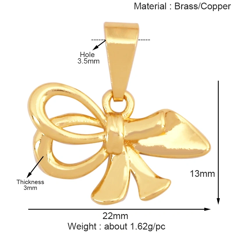 Trendy Bowknot Cubic Zirconia Charm Pendant,18K Gold Plated Necklace Bracelet DIY Handmade Jewelry Making Accessories Supply K61