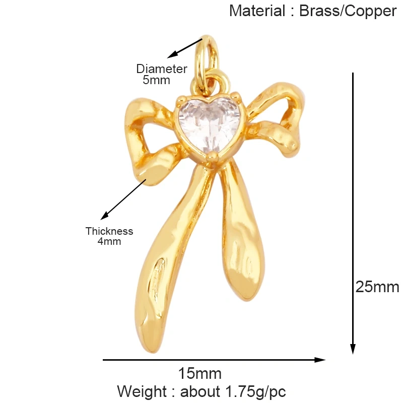 Trendy Bowknot Cubic Zirconia Charm Pendant,18K Gold Plated Necklace Bracelet DIY Handmade Jewelry Making Accessories Supply K61