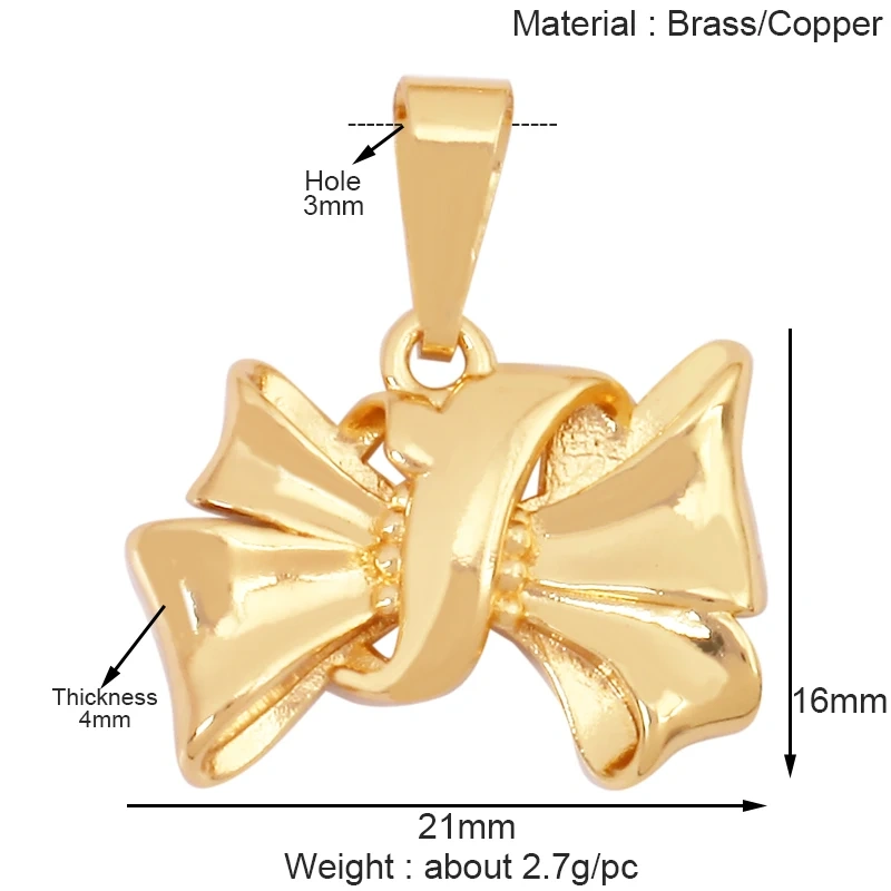 Trendy Bowknot Cubic Zirconia Charm Pendant,18K Gold Plated Necklace Bracelet DIY Handmade Jewelry Making Accessories Supply K61