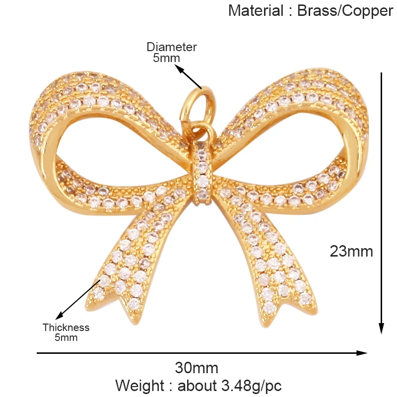Trendy Bowknot Cubic Zirconia Charm Pendant,18K Gold Plated Necklace Bracelet DIY Handmade Jewelry Making Accessories Supply K61