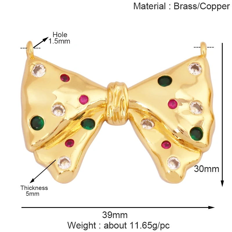 Trendy Bowknot Cubic Zirconia Charm Pendant,18K Gold Plated Necklace Bracelet DIY Handmade Jewelry Making Accessories Supply K61
