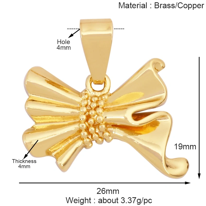 Trendy Bowknot Cubic Zirconia Charm Pendant,18K Gold Plated Necklace Bracelet DIY Handmade Jewelry Making Accessories Supply K61