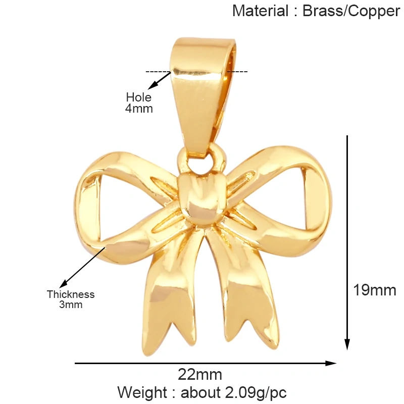 Trendy Bowknot Cubic Zirconia Charm Pendant,18K Gold Plated Necklace Bracelet DIY Handmade Jewelry Making Accessories Supply K61