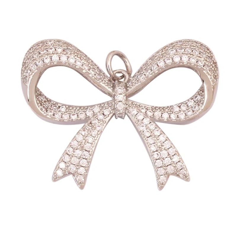 Trendy Bowknot Cubic Zirconia Charm Pendant,18K Gold Plated Necklace Bracelet DIY Handmade Jewelry Making Accessories Supply K61
