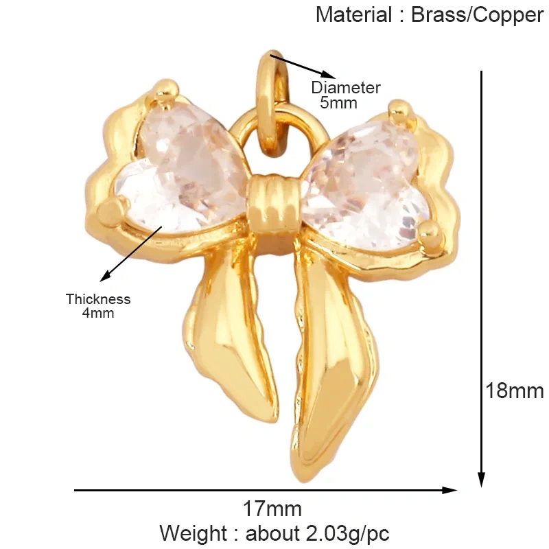 Trendy Bowknot Cubic Zirconia Charm Pendant,18K Gold Plated Necklace Bracelet DIY Handmade Jewelry Making Accessories Supply K61