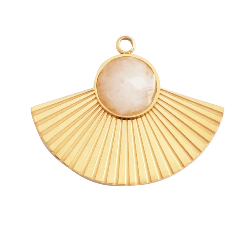 316 Stainless Steel Vaccum Plating Sun Fan Triangle Gem Stone Geometry Charm Pendant,DIY Bracelet Necklace Components Supply L72