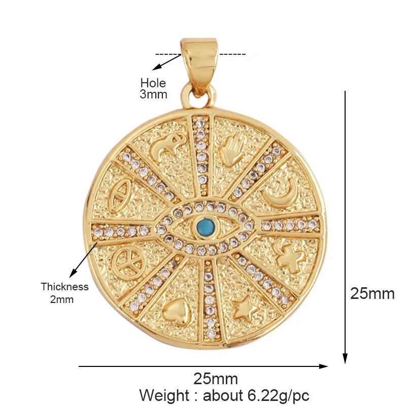 Trendy Amulet Turkish Lucky Evil Eye Charm Pendant,18K Gold Zirconia CZ Paved,Jewelry Necklace Bracelet Accessories Supplies L55