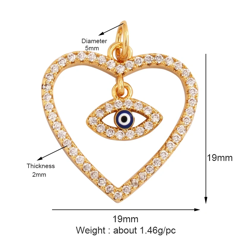 Trendy Amulet Turkish Lucky Evil Eye Charm Pendant,18K Gold Zirconia CZ Paved,Jewelry Necklace Bracelet Accessories Supplies L55