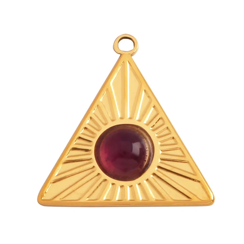 316 Stainless Steel Vaccum Plating Sun Fan Triangle Gem Stone Geometry Charm Pendant,DIY Bracelet Necklace Components Supply L72