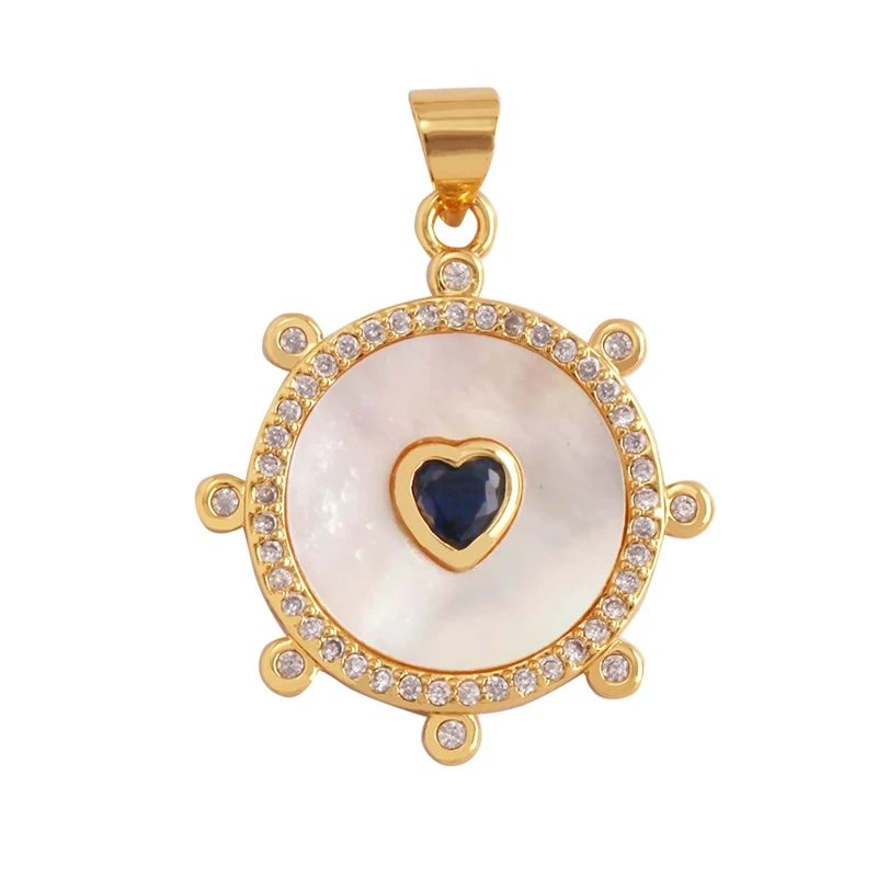 Trendy Round Heart Shape Natural Mother of Pearl Shell Agate Malachite Charm Pendant,Jewelry For Necklace Accessories Supply L55