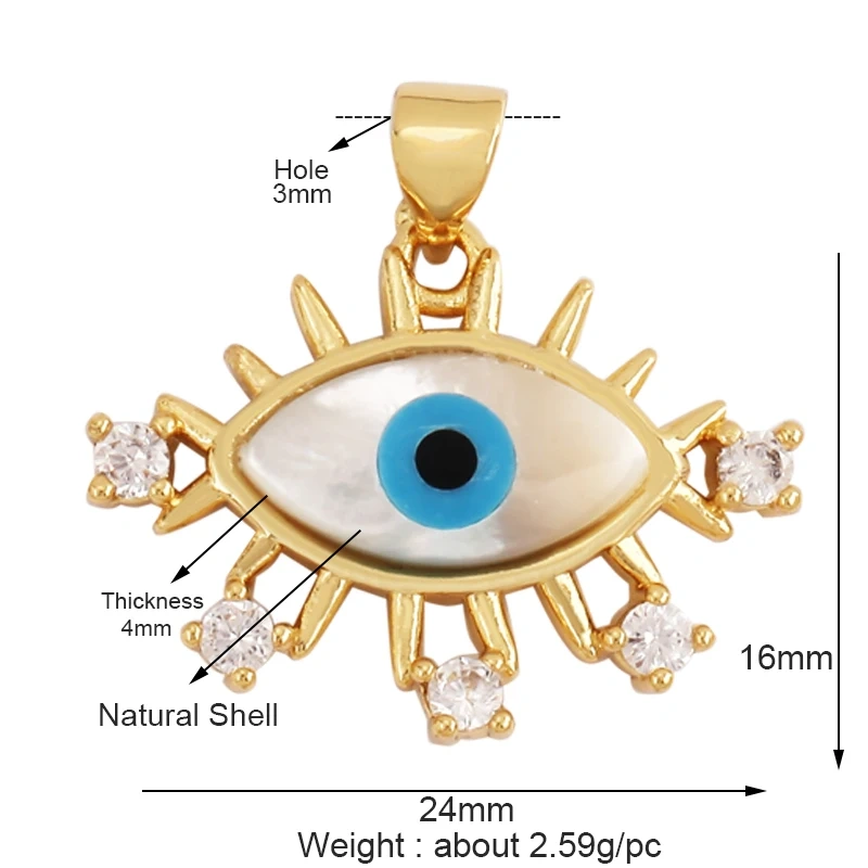 Trendy Amulet Turkish Lucky Evil Eye Charm Pendant,18K Gold Zirconia CZ Paved,Jewelry Necklace Bracelet Accessories Supplies L55