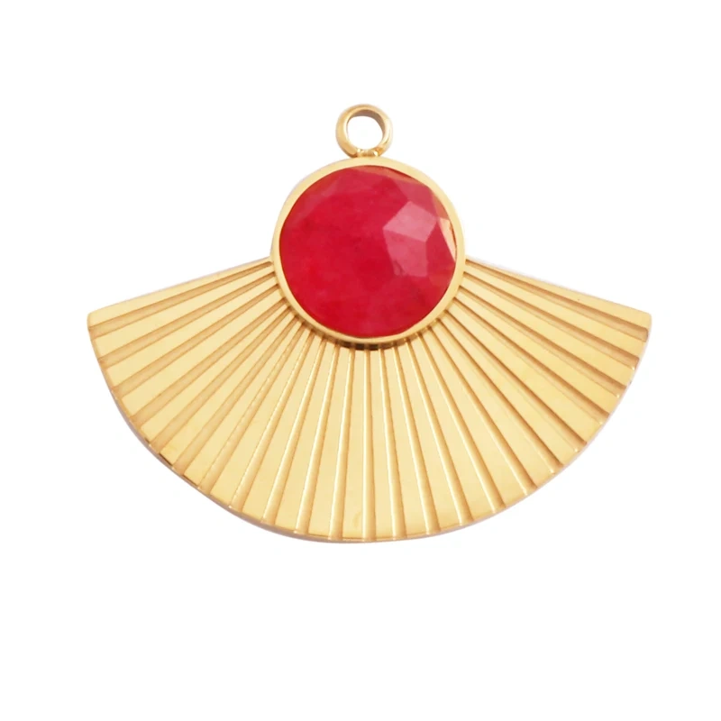 316 Stainless Steel Vaccum Plating Sun Fan Triangle Gem Stone Geometry Charm Pendant,DIY Bracelet Necklace Components Supply L72